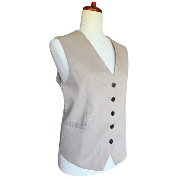 Women’s Suit Vest Waistcoat Classic Tan Beige Old Money Minimalist Sleeveless L - Picture 2 of 7